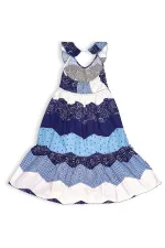 Lacivert Beyaz Desenli Kız Çocuk Poplin Elbise