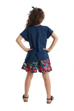 Çiçekli Kedi Kız Çocuk T-shirt Poplin Şort Takım