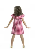 Girl with Heart-Shaped Glasses Plaid Dress