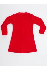 İkiz Geyik Kız Kadife Kırmızı Yılbaşı Elbisesi