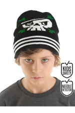 Bonnet tricoté pirate pour garçon, noir