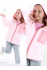 Pink Plush Coat for Girls with Heart Pocket