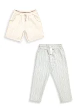 Çizgili Dokuma Pantolon Şort 2'li Paket