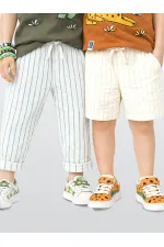 Çizgili Dokuma Pantolon Şort 2'li Paket