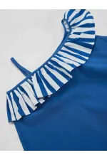 Strawberry Patterned Woven Girl's Navy Blue Dress