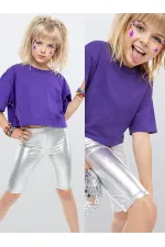 Girls' Knee-High Silver Shiny Leggings