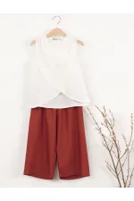 Besuto Kız Çocuk Dokuma Bluz Kapri Pantolon Takım