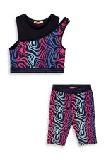 Renkli Zebra Crop Top Kız Çocuk Spor Tayt Takım