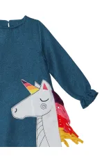 Renkli Unicorn Kız Çocuk Dokuma Elbise