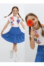 Renkli Çiçekler Kız Çocuk T-shirt Etek Takım