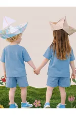 Oversize Mavi Unisex T-shirt Şort Takım