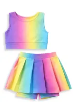 Renkli Kız Çocuk Spor Şort Etek Crop Atlet Takım