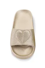 Pantoufles pour fille en forme de cœur, dorées et pailletées