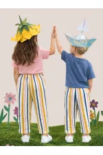 Pantalon unisexe rayé rose moutarde pour enfants