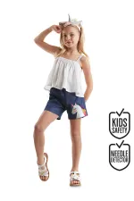 Renkli Püsküllü Unicorn Kız Bluz Denim Şort Takım