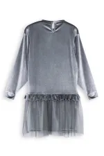 Robe en velours gris à poches pour fille, imprimé léopard