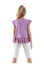 Floral Cat Girl's Purple T-shirt and Leggings Set