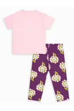 Pembe Çiçekler Kız Çocuk T-shirt Tayt Takım