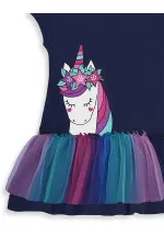 Robe d'été bleu marine en tulle à motif licorne pour fille