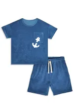 Çapa Erkek Çocuk Mavi Havlu Şort T-shirt Takım
