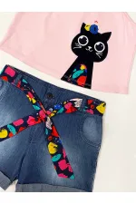 Flower Garden Girls' T-shirt and Denim Shorts Set