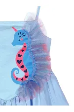 Seahorse Girl's Ruffled Blue Dress