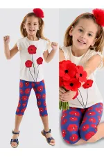 Ensemble t-shirt et legging pour fille à motif coquelicot rouge