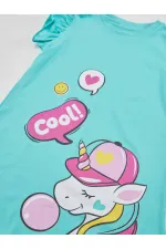 Sakızlı Unicorn Kız Çocuk Turkuaz Elbise