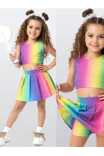 Renkli Kız Çocuk Spor Şort Etek Crop Atlet Takım