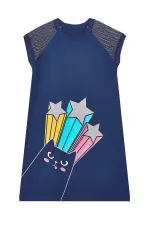 Bilmiş Kedi Kız Çocuk Lacivert Elbise