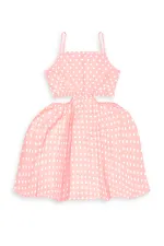 Robe rose à pois pour filles avec ruban blanc