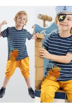 Denizci Dino Erkek Çocuk T-shirt Kapri Şort Takım