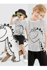 Sevimli Dino Erkek Çocuk T-shirt Kapri Şort Takım