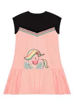 Robe saumon noire à motif licorne florale pour fille