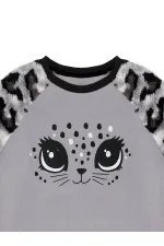 Leopar Peluş Kız Çocuk Sweat
