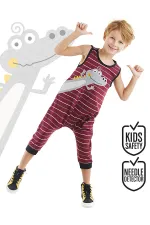 Funny Crocodile Boy's Cotton Burgundy Jumpsuit