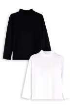 Lot de 2 t-shirts à col roulé unisexes noirs et blancs pour enfants