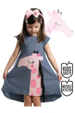 Robe rose girafe pour fille + bandeau