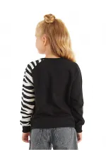 Fırfırlı Zebra Kız Çocuk Siyah Sweat