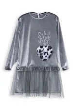 Robe en velours gris à poches pour fille, imprimé léopard