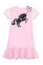 Yıldızlı Unicorn Kız Çocuk Pembe Tüllü Elbise