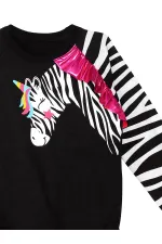 Fırfırlı Zebra Kız Çocuk Siyah Sweat