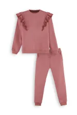 Ruffled Girl's Rose Pink Tracksuit Set