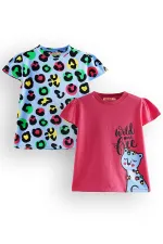 Kız Çocuk Siyah Leopar 2'li T-shirt Takım