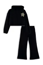Stars Girls' Crop Black Tracksuit Set