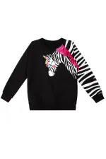 Fırfırlı Zebra Kız Çocuk Siyah Sweat