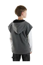 Erkek Çocuk Kapüşonlu Kolsuz Gri Sweat