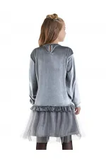Robe en velours gris à poches pour fille, imprimé léopard