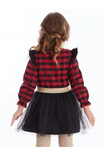 Robe de Noël rouge à carreaux licorne en tulle pour petite fille