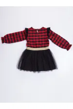 Robe de Noël rouge à carreaux licorne en tulle pour petite fille